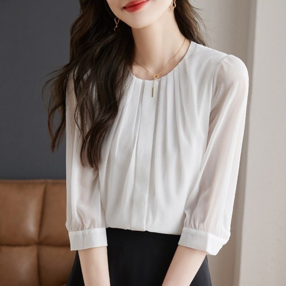 タック入り七分袖ブラウス|オフィスカジュアル レディース 通販【ミレジェネ】