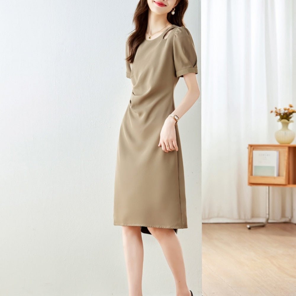 ウエストドレープ半袖ワンピース|オフィスカジュアル レディース 通販【ミレジェネ】