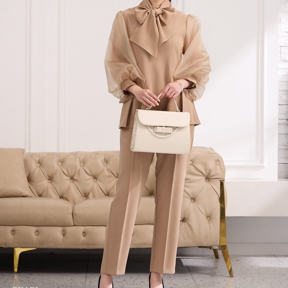 パフスリーブリボンセットアップ|オフィスカジュアル レディース 通販【ミレジェネ】