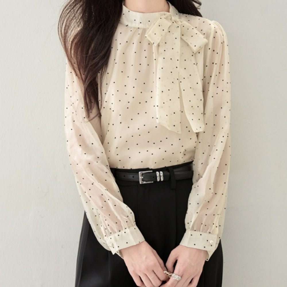 ドット柄リボンブラウス|オフィスカジュアル レディース 通販【ミレジェネ】