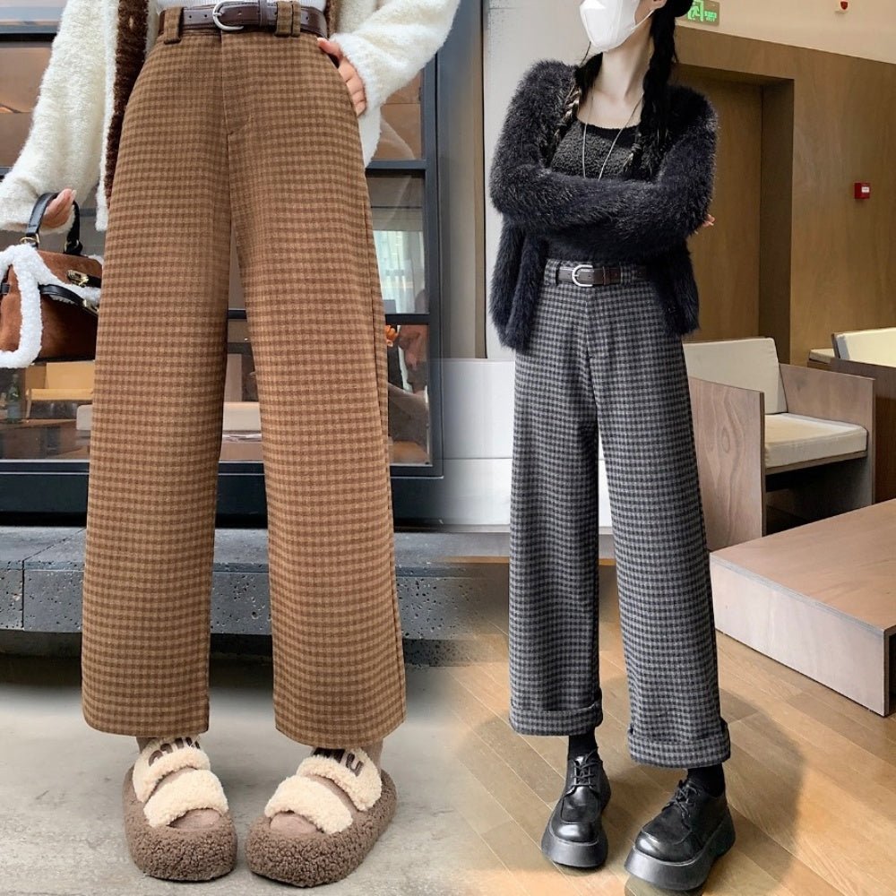 オフィスカジュアル 冬 チェック柄ワイドパンツ ミレジェネ