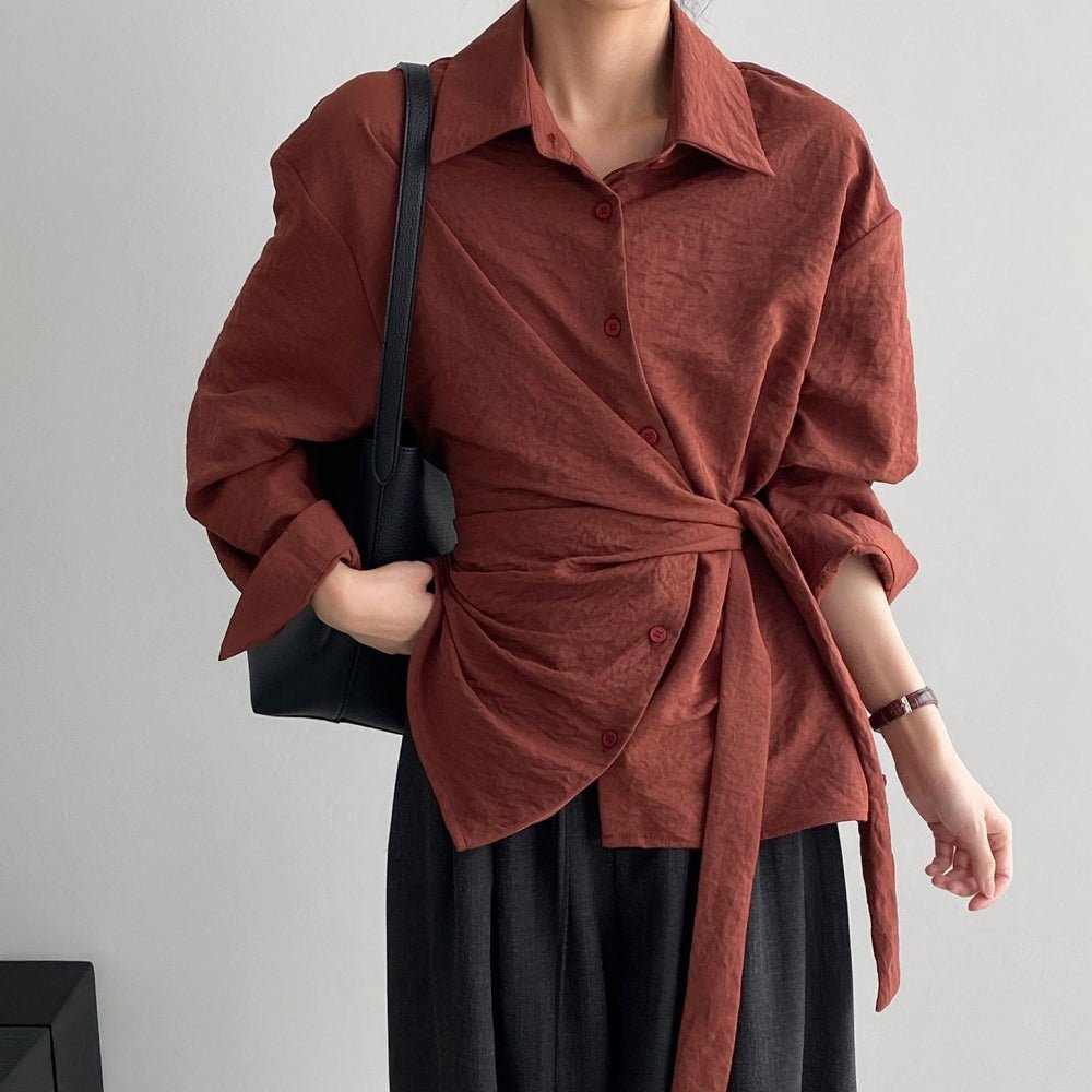 ウエスト共地ベルト付シャツブラウス|オフィスカジュアル レディース 通販【ミレジェネ】