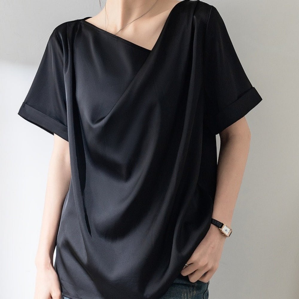 肩ドレープ半袖トップス|オフィスカジュアル レディース 通販【ミレジェネ】