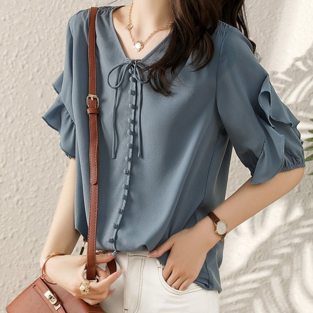 フリルスリーブリボンブラウス|オフィスカジュアル レディース 通販【ミレジェネ】