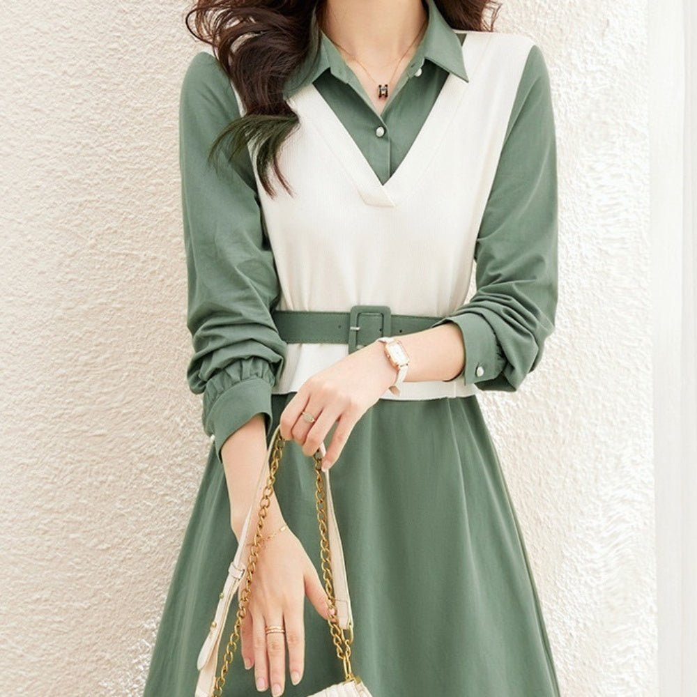 ベスト風異素材切り替えシャツワンピース|オフィスカジュアル レディース 通販 Millennial Generation【ミレジェネ】