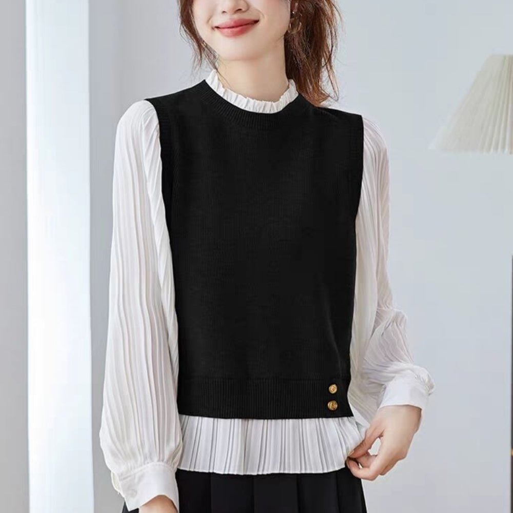 見せかけニットプリーツブラウス|オフィスカジュアル レディース 通販【ミレジェネ】