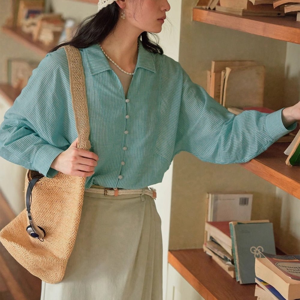 フレンチストライプゆったりコットンシャツ|オフィスカジュアル レディース 通販【ミレジェネ】