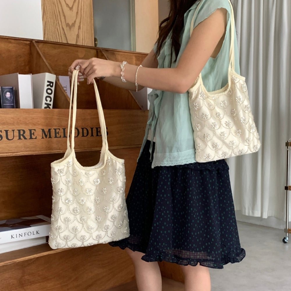 ビーズ刺繍サテントートバッグ|オフィスカジュアル レディース 通販【ミレジェネ】