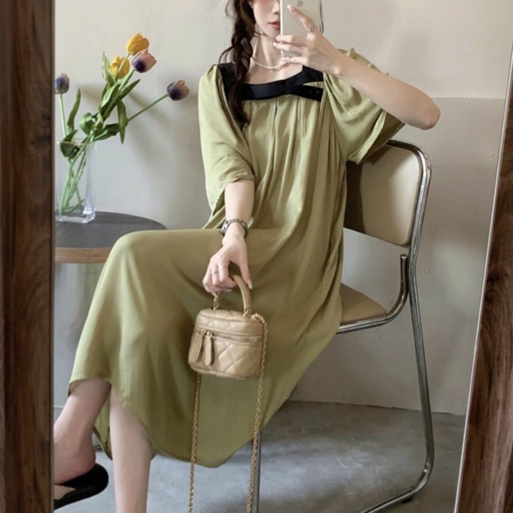 スクエアネックタックロングワンピース|オフィスカジュアル レディース 通販 Millennial Generation【ミレジェネ】