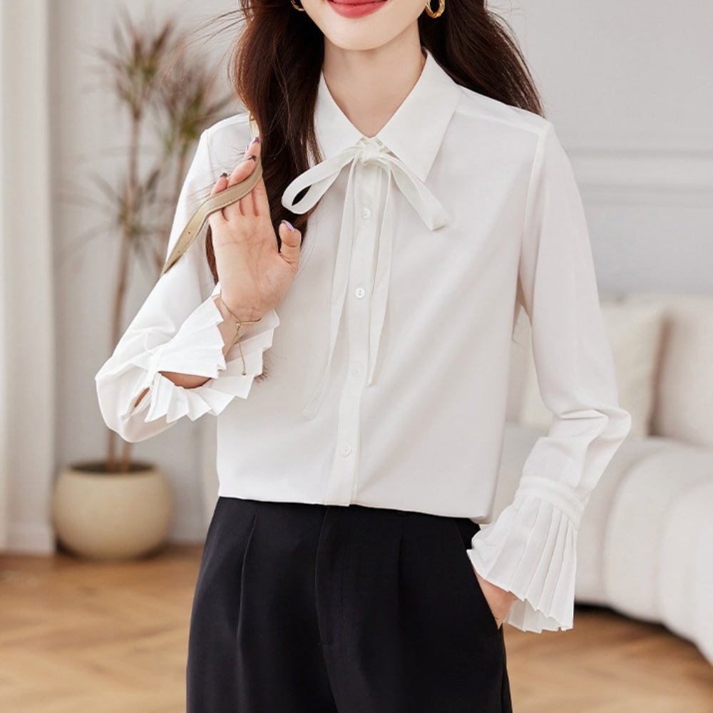 袖フレアリボンブラウス|オフィスカジュアル レディース 通販【ミレジェネ】