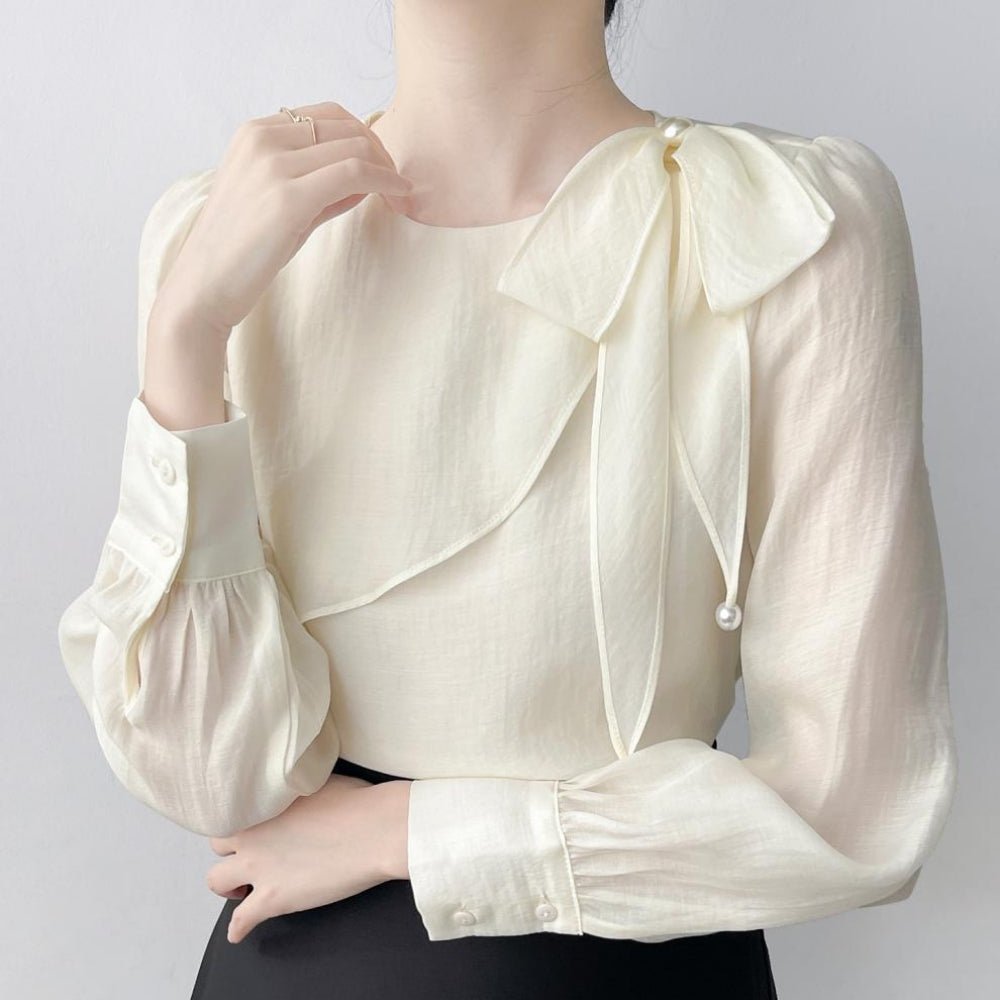 リボンショルダーシフォンブラウス|オフィスカジュアル レディース 通販【ミレジェネ】