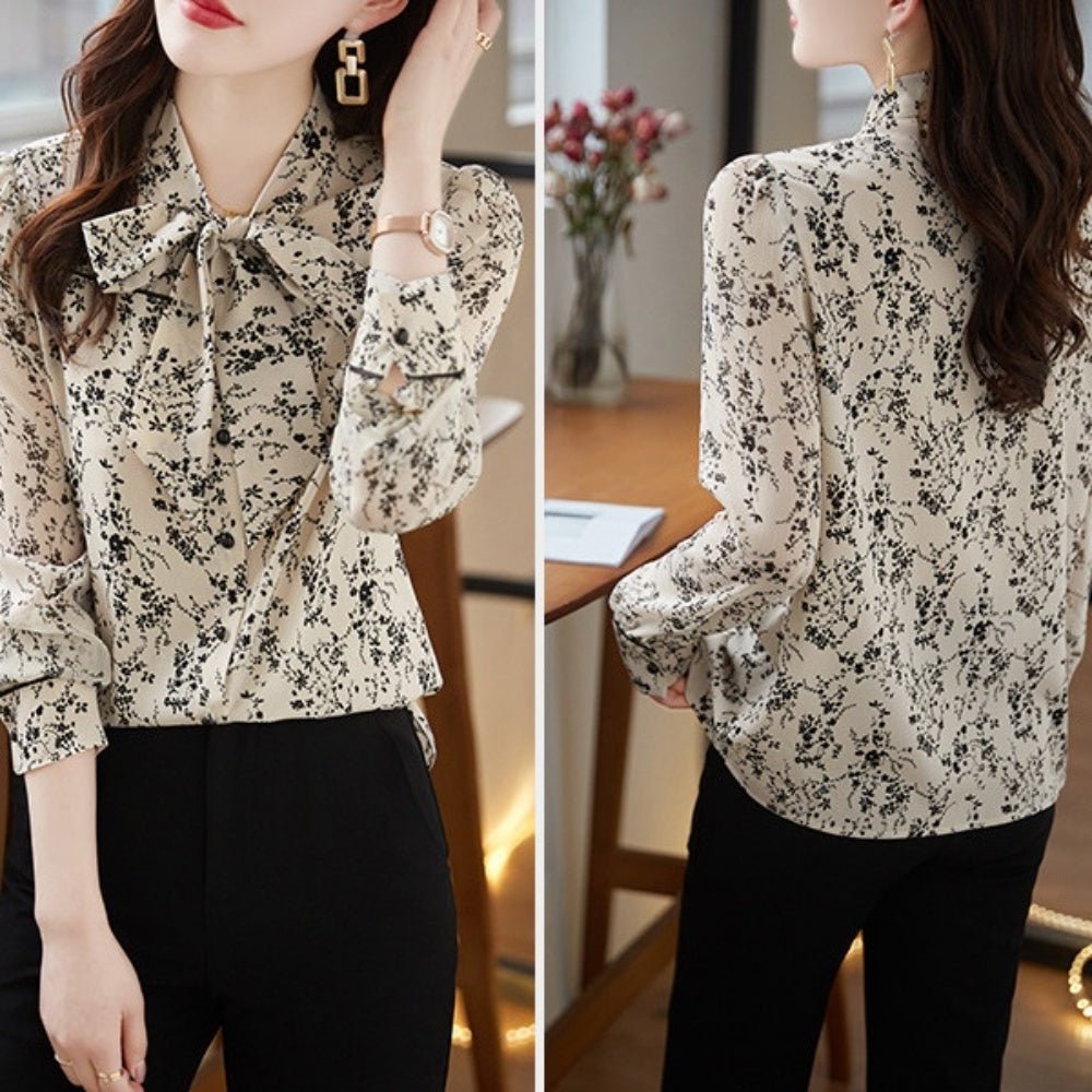 ボウタイ付レトロ花柄ブラウス|オフィスカジュアル レディース 通販【ミレジェネ】