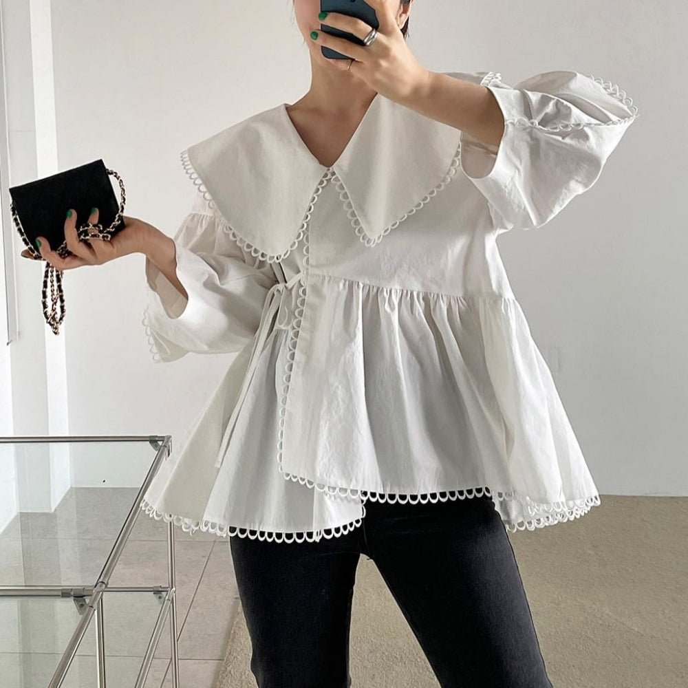 ビッグカラーレーストリムブラウス|オフィスカジュアル レディース 通販【ミレジェネ】