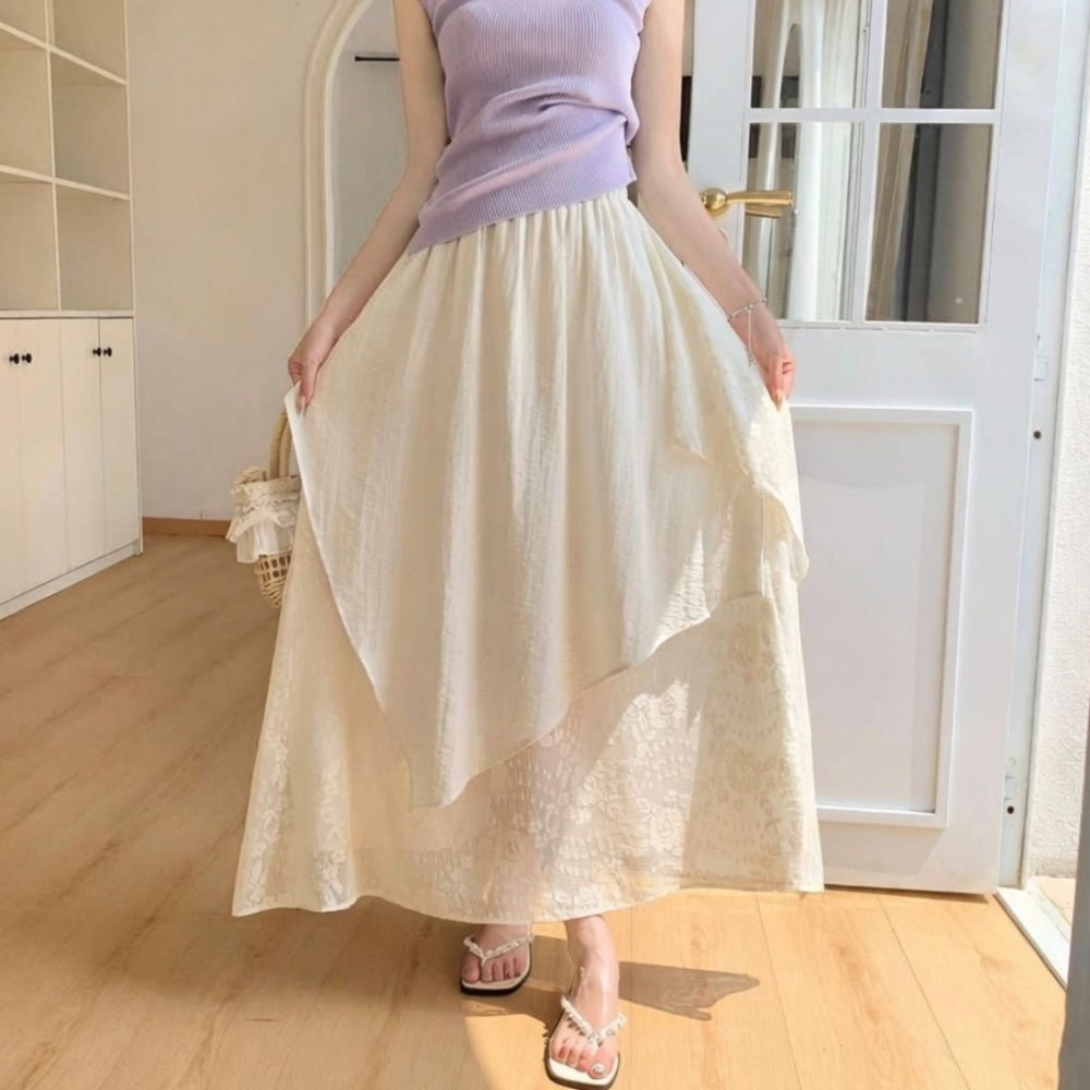 レースレイヤーイレヘムフレアスカート|オフィスカジュアル レディース 通販【ミレジェネ】