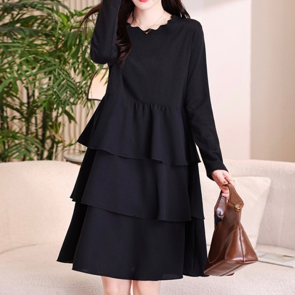 フリル襟ティアードワンピース|オフィスカジュアル レディース 通販【ミレジェネ】