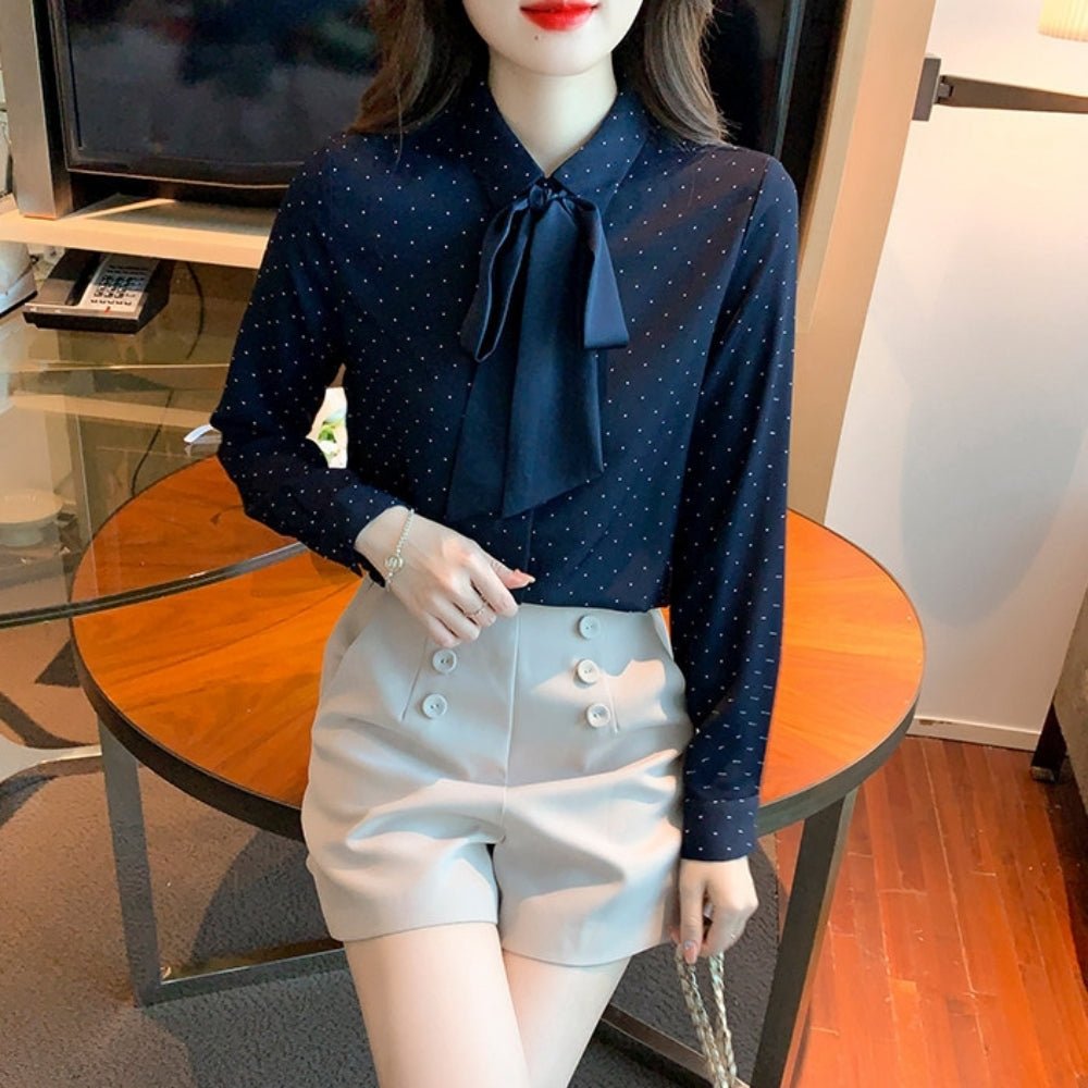ドット柄リボンタイブラウス|オフィスカジュアル レディース 通販【ミレジェネ】