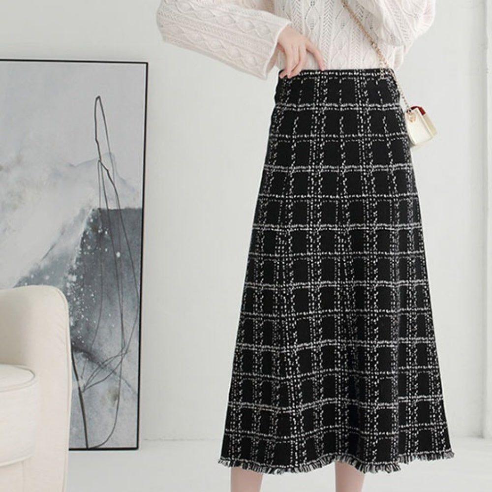チェック柄フレアニットスカート|オフィスカジュアル レディース 通販【ミレジェネ】