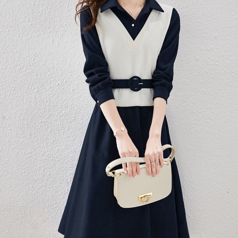 ベスト風異素材切り替えシャツワンピース|オフィスカジュアル レディース 通販 Millennial Generation【ミレジェネ】