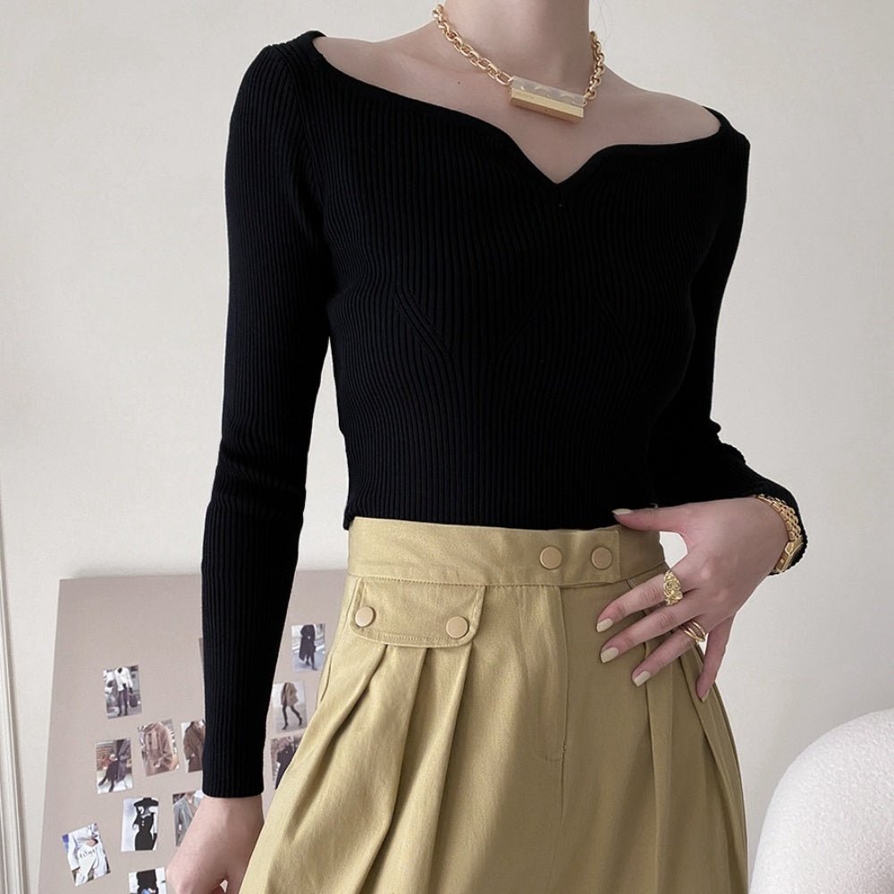 ハートネックリブニット|オフィスカジュアル レディース 通販【ミレジェネ】