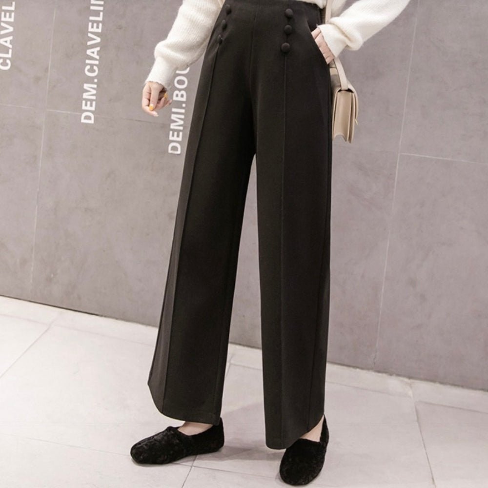 クルミボタンセンタープレスワイドパンツ|オフィスカジュアル レディース 通販 Millennial Generation【ミレジェネ】