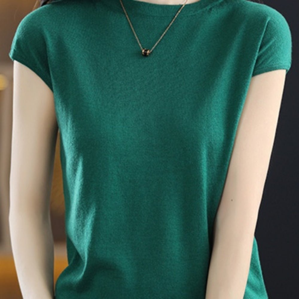 オフィスカジュアル 夏 ラウンドネック半袖サマーニット ミレジェネ