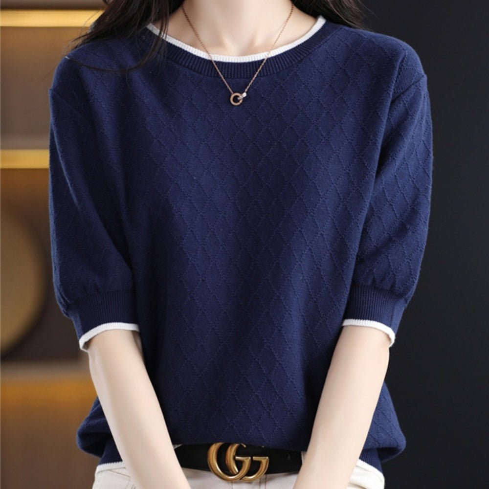 ダイヤ柄半袖ニット|オフィスカジュアル レディース 通販【ミレジェネ】