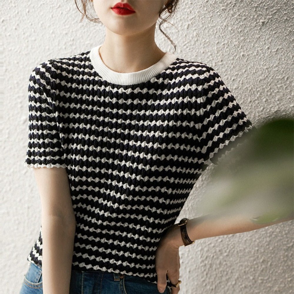 バイカラーボーダーサマーニット|オフィスカジュアル レディース 通販【ミレジェネ】