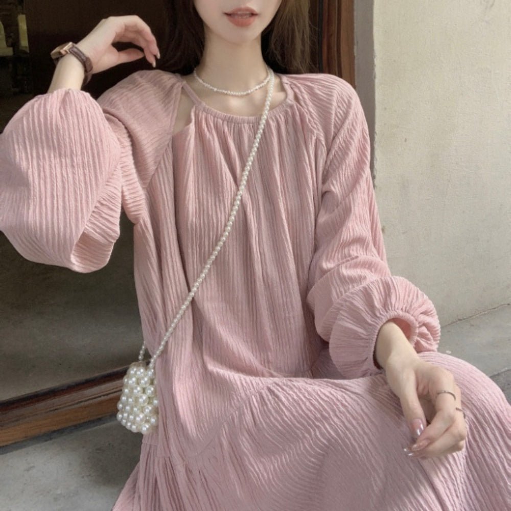 プリーツ加工長袖ワンピース|オフィスカジュアル レディース 通販【ミレジェネ】