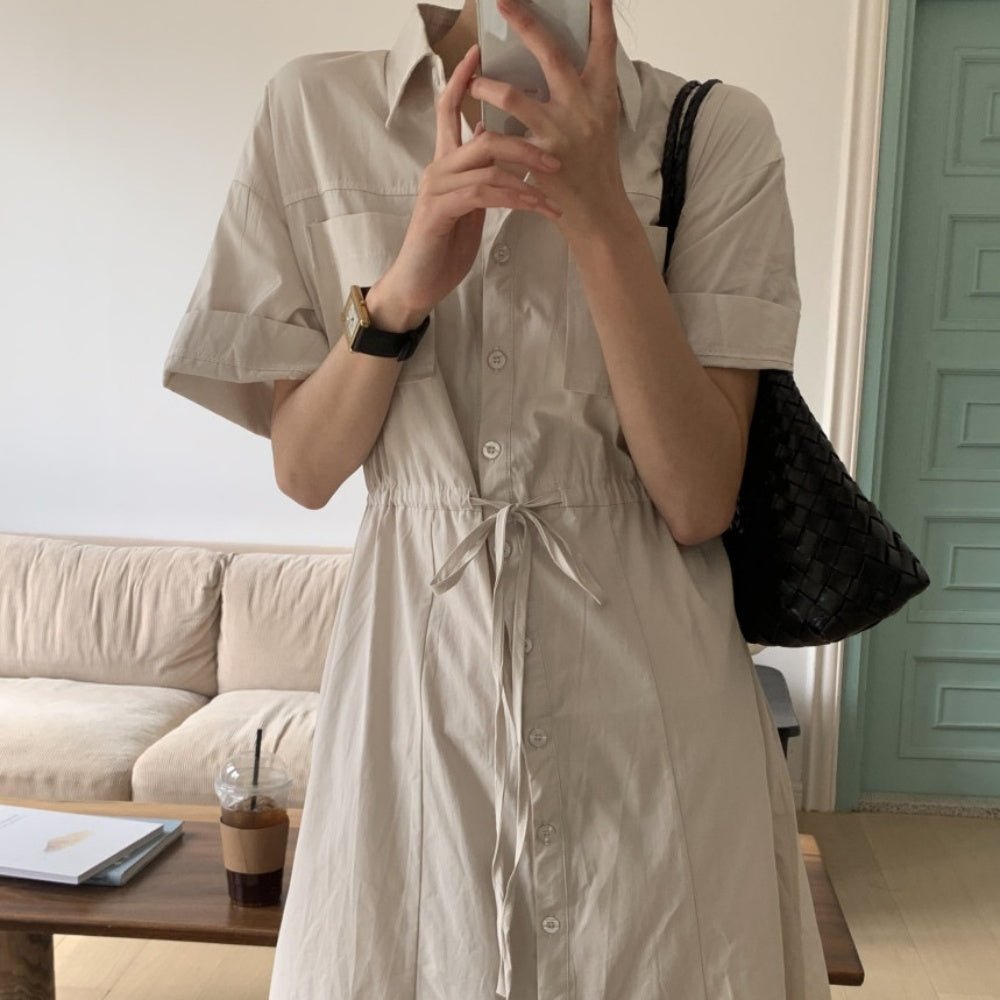 襟付き前ボタン半袖シャツワンピース|オフィスカジュアル レディース 通販 Millennial Generation【ミレジェネ】