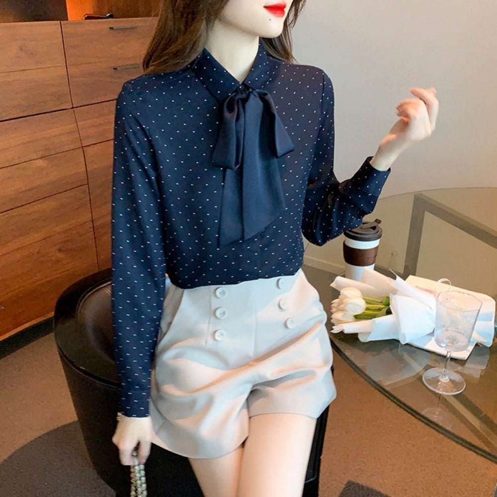 ドット柄リボンタイブラウス|オフィスカジュアル レディース 通販【ミレジェネ】