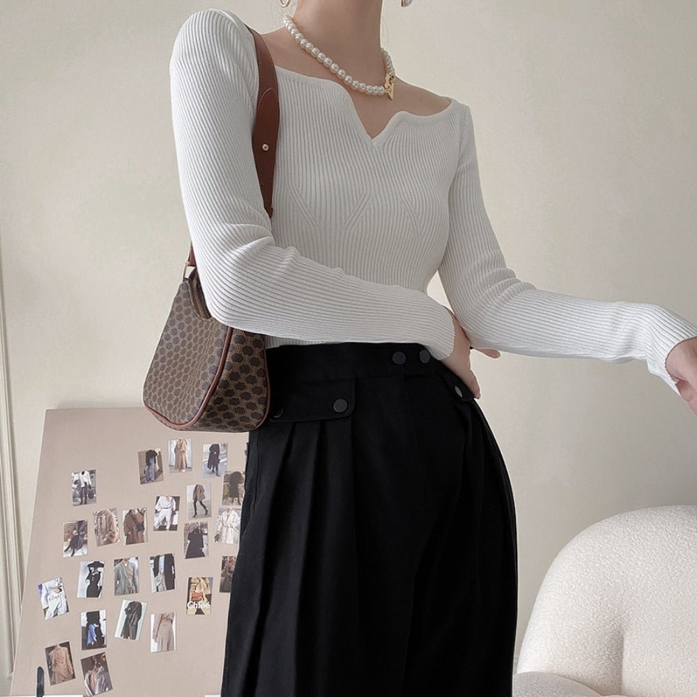 ハートネックリブニット|オフィスカジュアル レディース 通販【ミレジェネ】