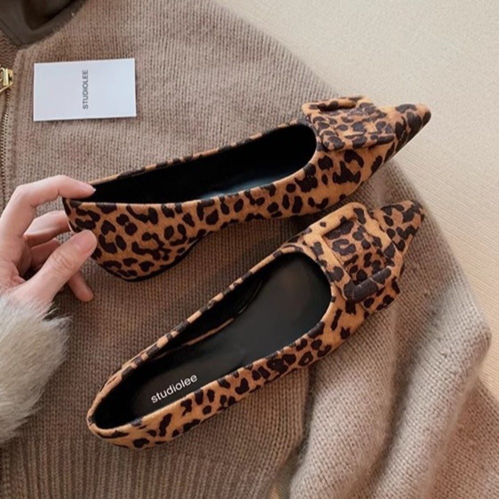 ヒョウ柄スクエアバックルパンプス|オフィスカジュアル レディース 通販【ミレジェネ】