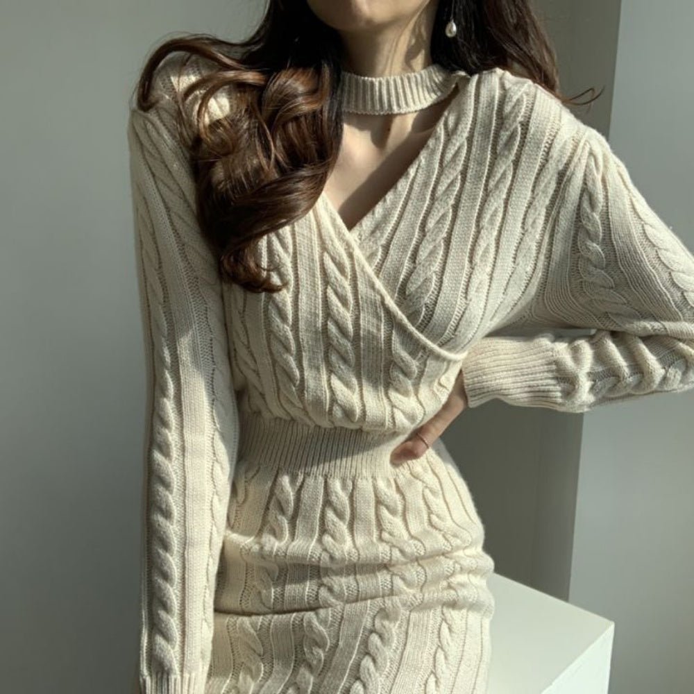 スリット入りケーブルニットワンピース|オフィスカジュアル レディース 通販【ミレジェネ】