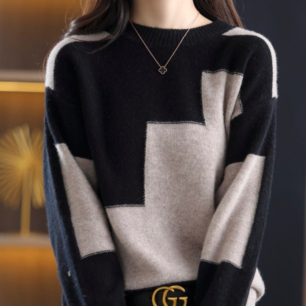 クルーネックブロックニット|オフィスカジュアル レディース 通販【ミレジェネ】