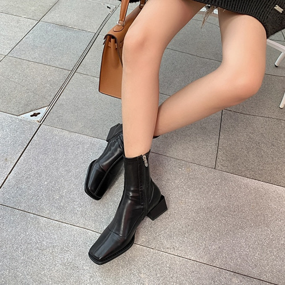 チャンキーヒールショートブーツ|オフィスカジュアル レディース 通販【ミレジェネ】