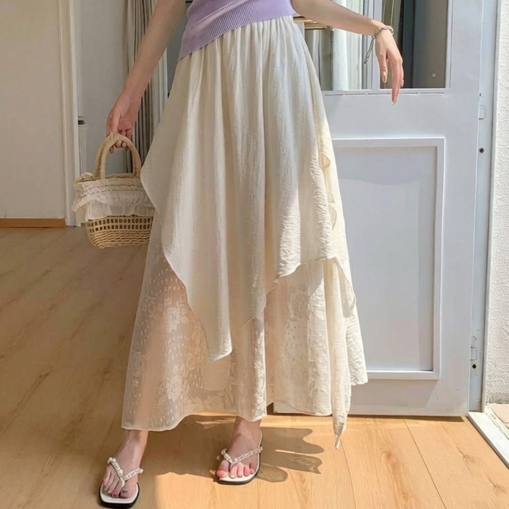 レースレイヤーイレヘムフレアスカート|オフィスカジュアル レディース 通販【ミレジェネ】