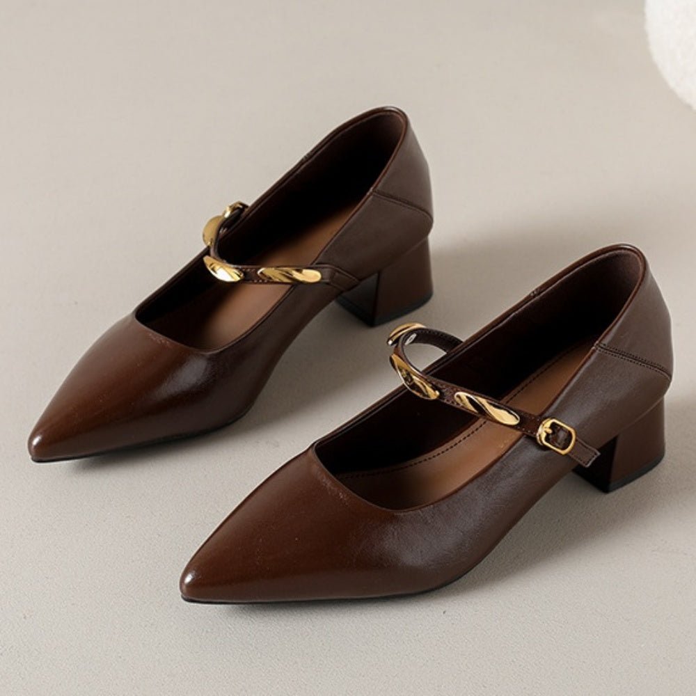 スクエアヒールゴールドストラップパンプス|オフィスカジュアル レディース 通販【ミレジェネ】