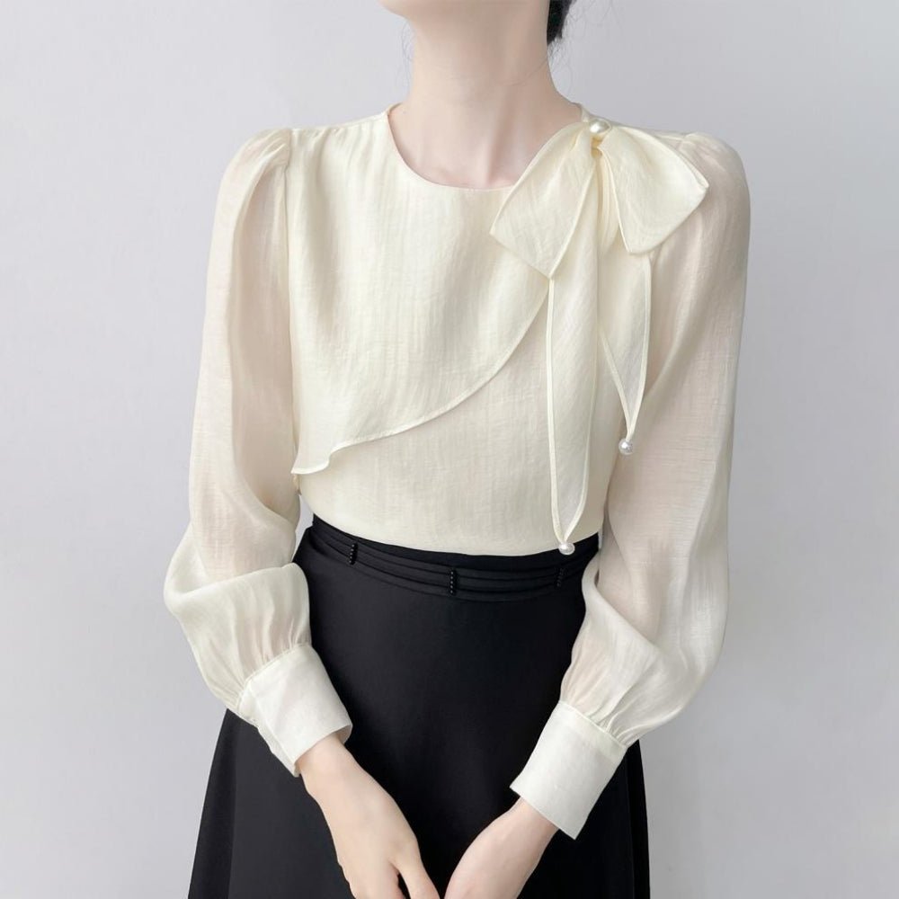 リボンショルダーシフォンブラウス|オフィスカジュアル レディース 通販【ミレジェネ】