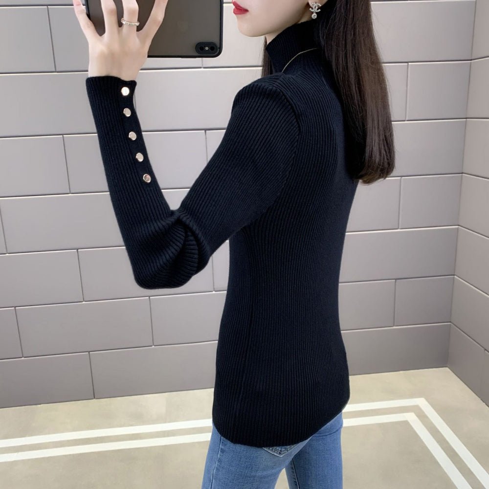 金ボタンハイネックリブニット|オフィスカジュアル レディース 通販【ミレジェネ】