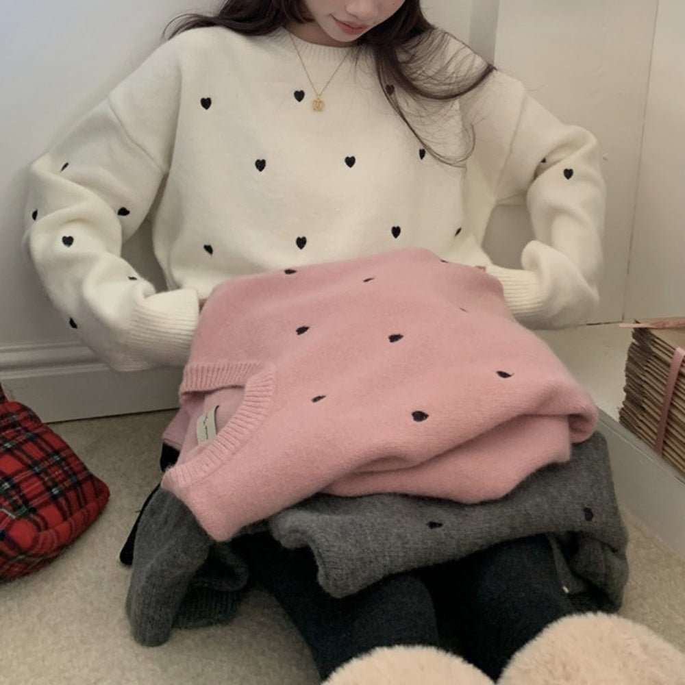 ハートドット刺繍ニットトップス|オフィスカジュアル レディース 通販【ミレジェネ】