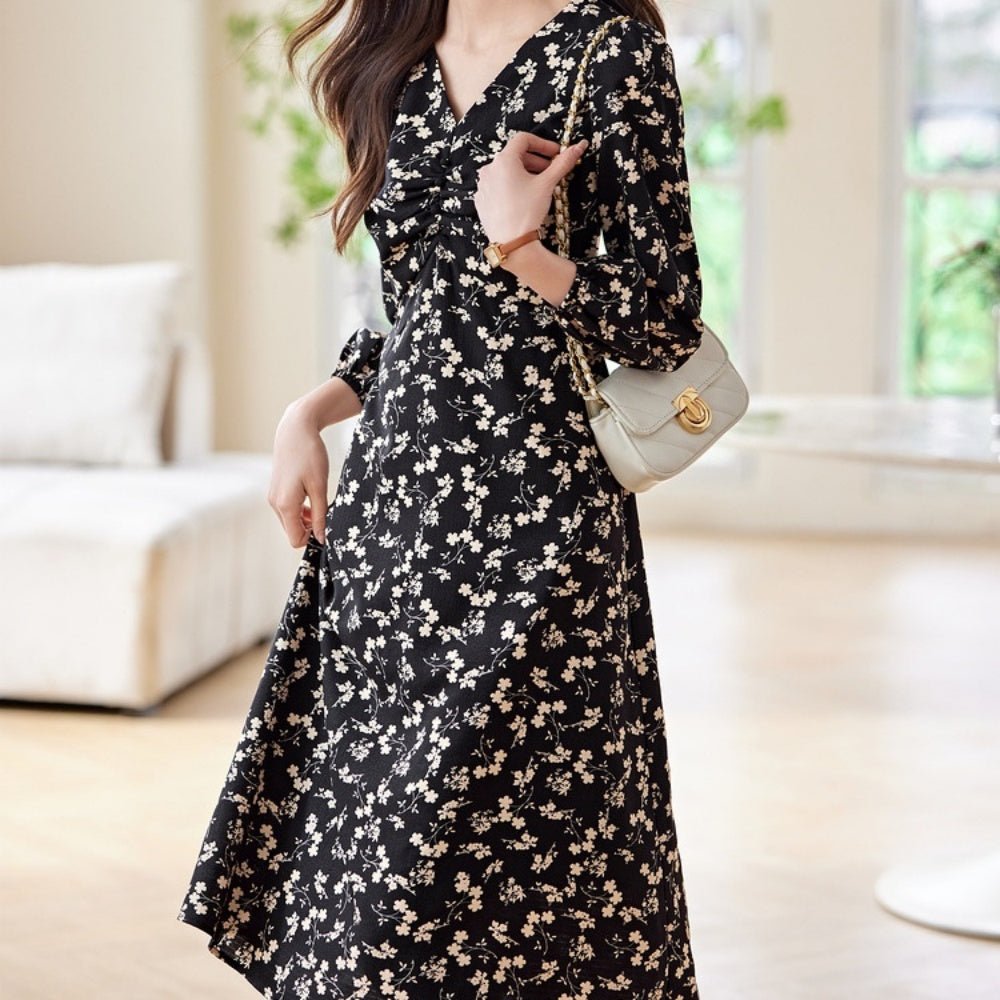 レトロ花柄シフォンワンピース|オフィスカジュアル レディース 通販 Millennial Generation【ミレジェネ】