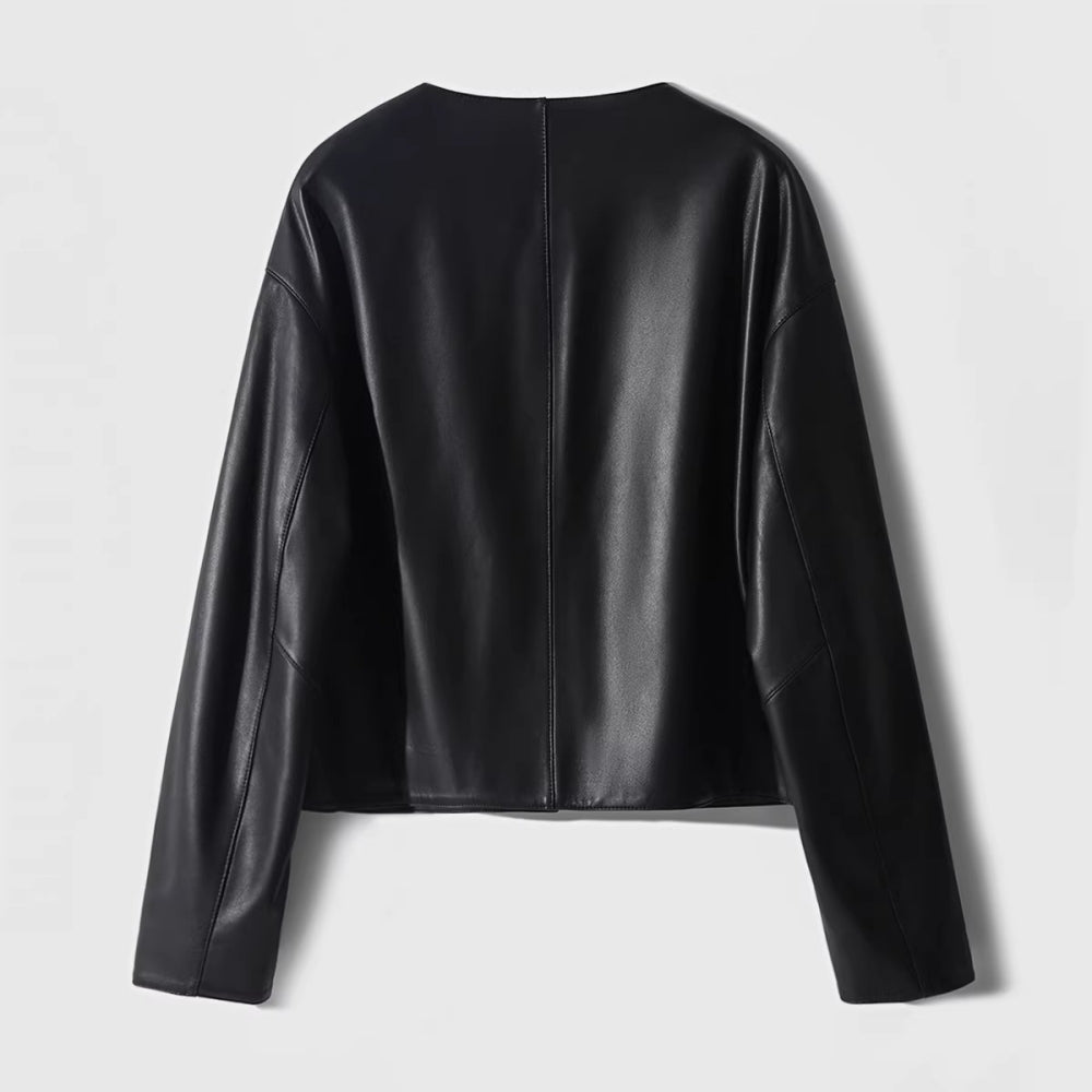 ノーカラーレザージャケット|オフィスカジュアル レディース 通販【ミレジェネ】
