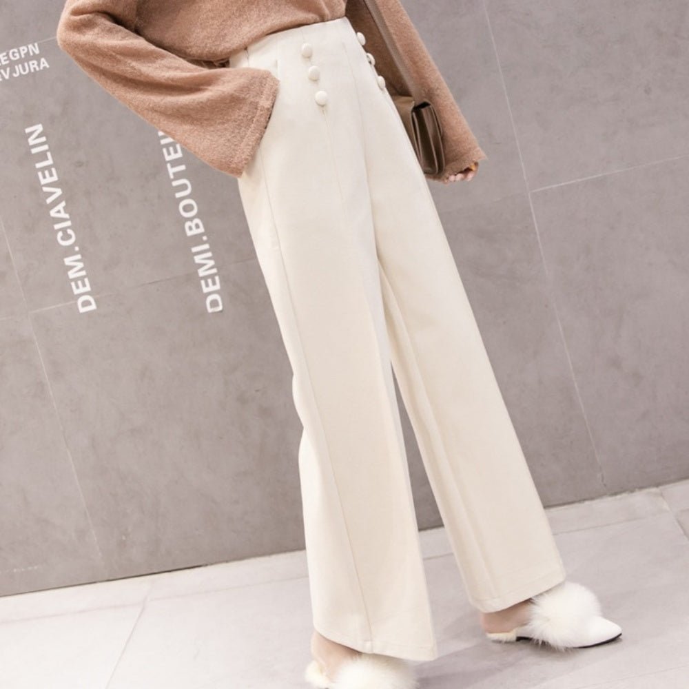 クルミボタンセンタープレスワイドパンツ|オフィスカジュアル レディース 通販 Millennial Generation【ミレジェネ】