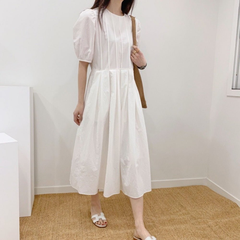 ウエスト切り替えパフスリーブタックワンピース|オフィスカジュアル レディース 通販 Millennial Generation【ミレジェネ】