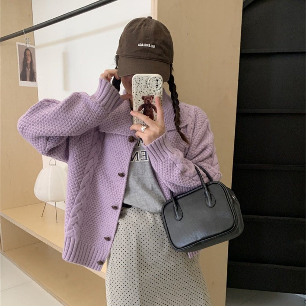 襟付きケーブルニットカーディガン|オフィスカジュアル レディース 通販【ミレジェネ】