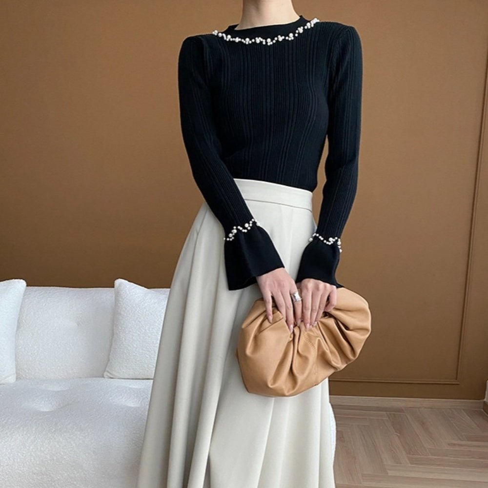 パール付スリムニット|オフィスカジュアル レディース 通販【ミレジェネ】