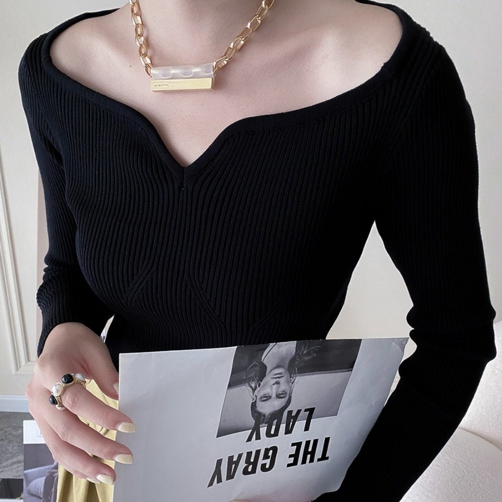 ハートネックリブニット|オフィスカジュアル レディース 通販【ミレジェネ】