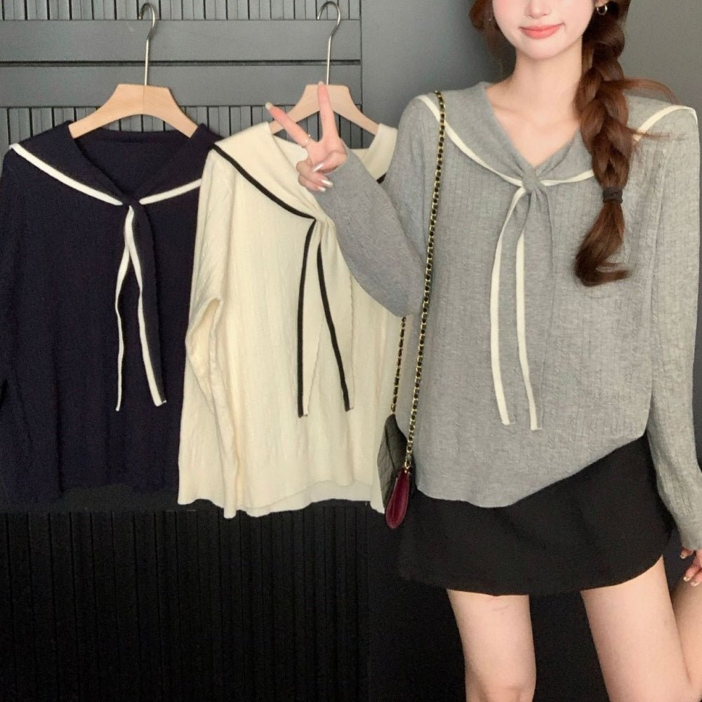 セーラーカラー配色ニット|オフィスカジュアル レディース 通販【ミレジェネ】