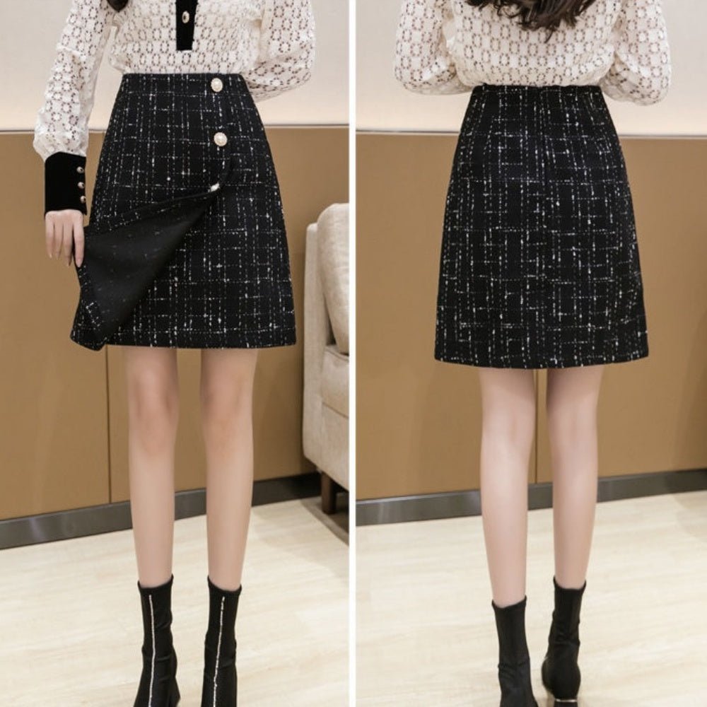 アシメボタンラップ風ツイードスカート|オフィスカジュアル レディース 通販【ミレジェネ】