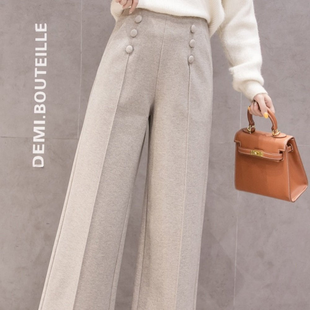 クルミボタンセンタープレスワイドパンツ|オフィスカジュアル レディース 通販 Millennial Generation【ミレジェネ】